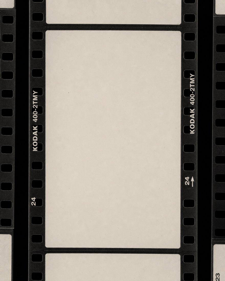 A blank 35mm film frame on a light table