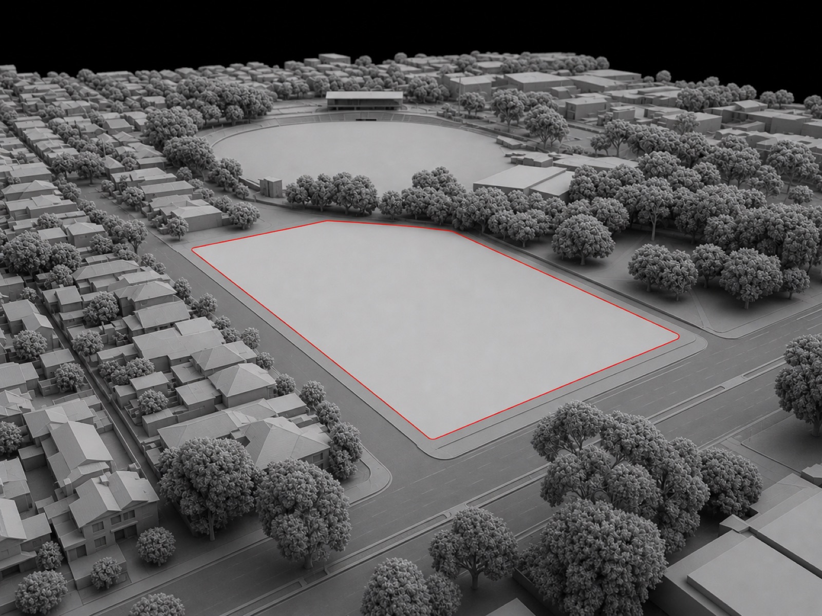 White scale model of the empty site