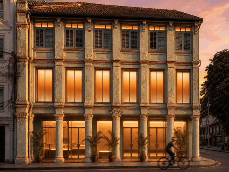 Hotel Talam facade day to night animation