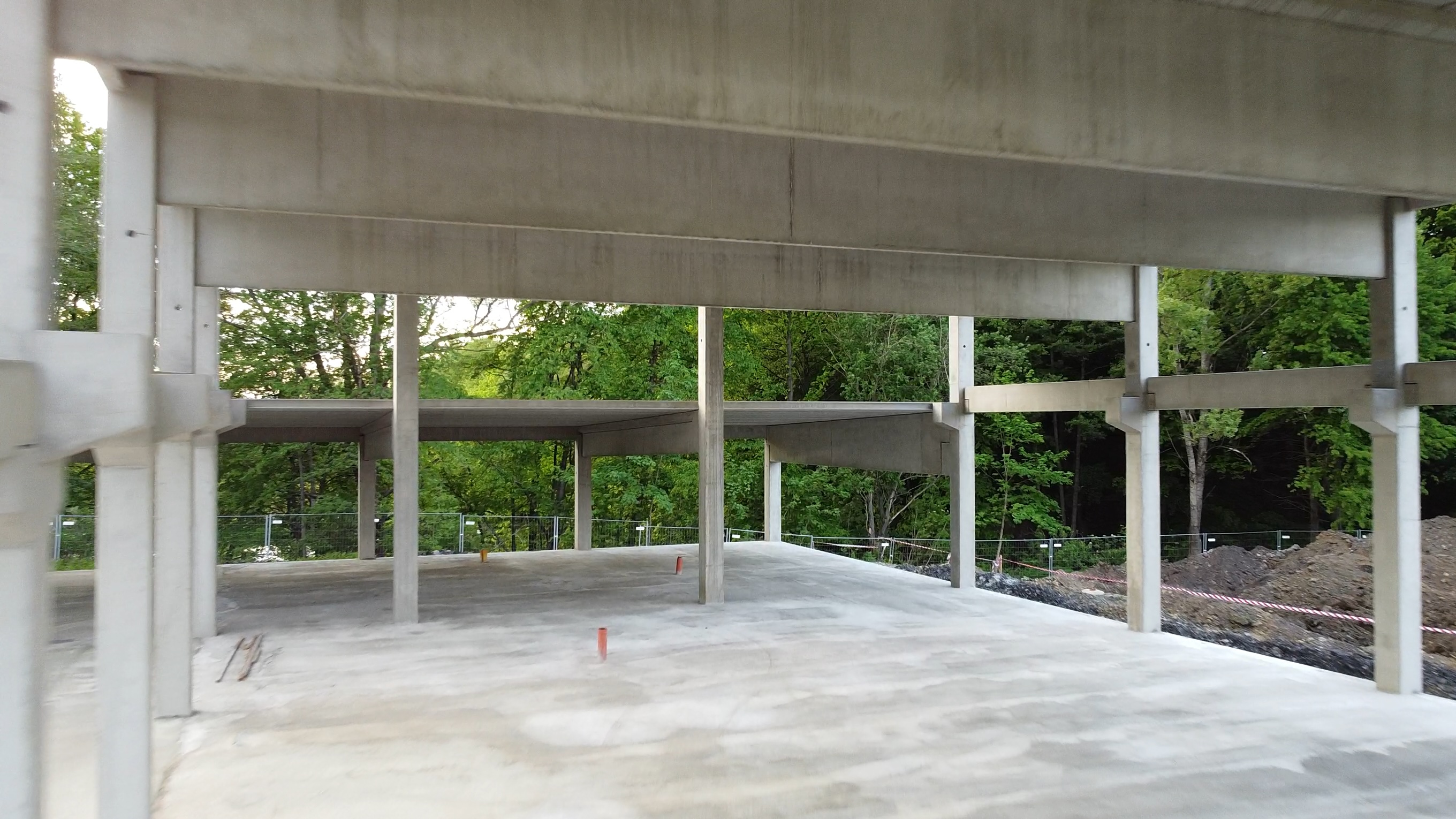 Construction footage inside the concrete frame